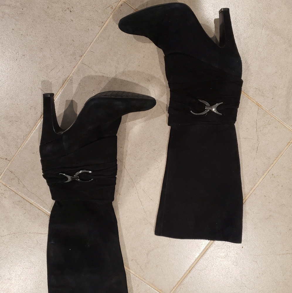 Antonio Melani knee high suede black heel boots